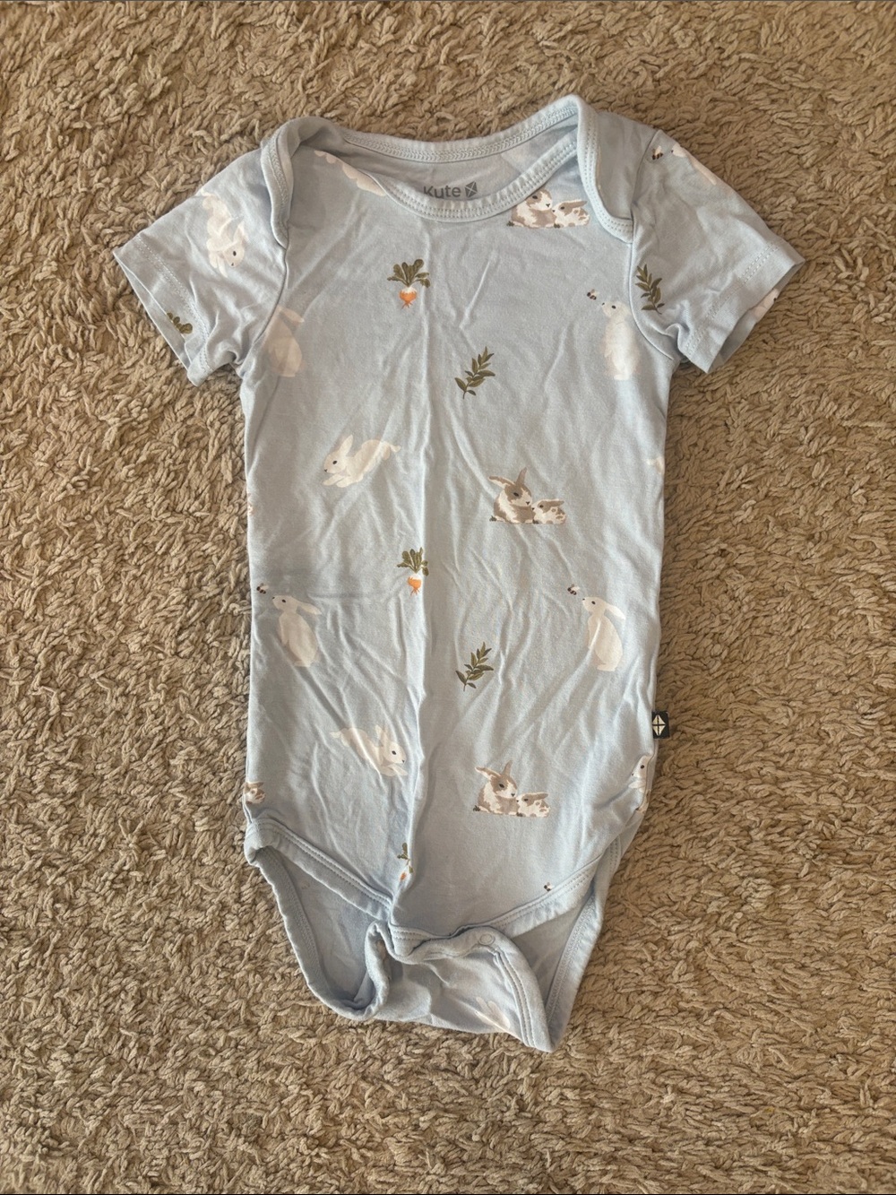 Kyte BABY Bamboo Bodysuit in Ice Rabbit. NWOT. Size 12-18 months. Unisex.